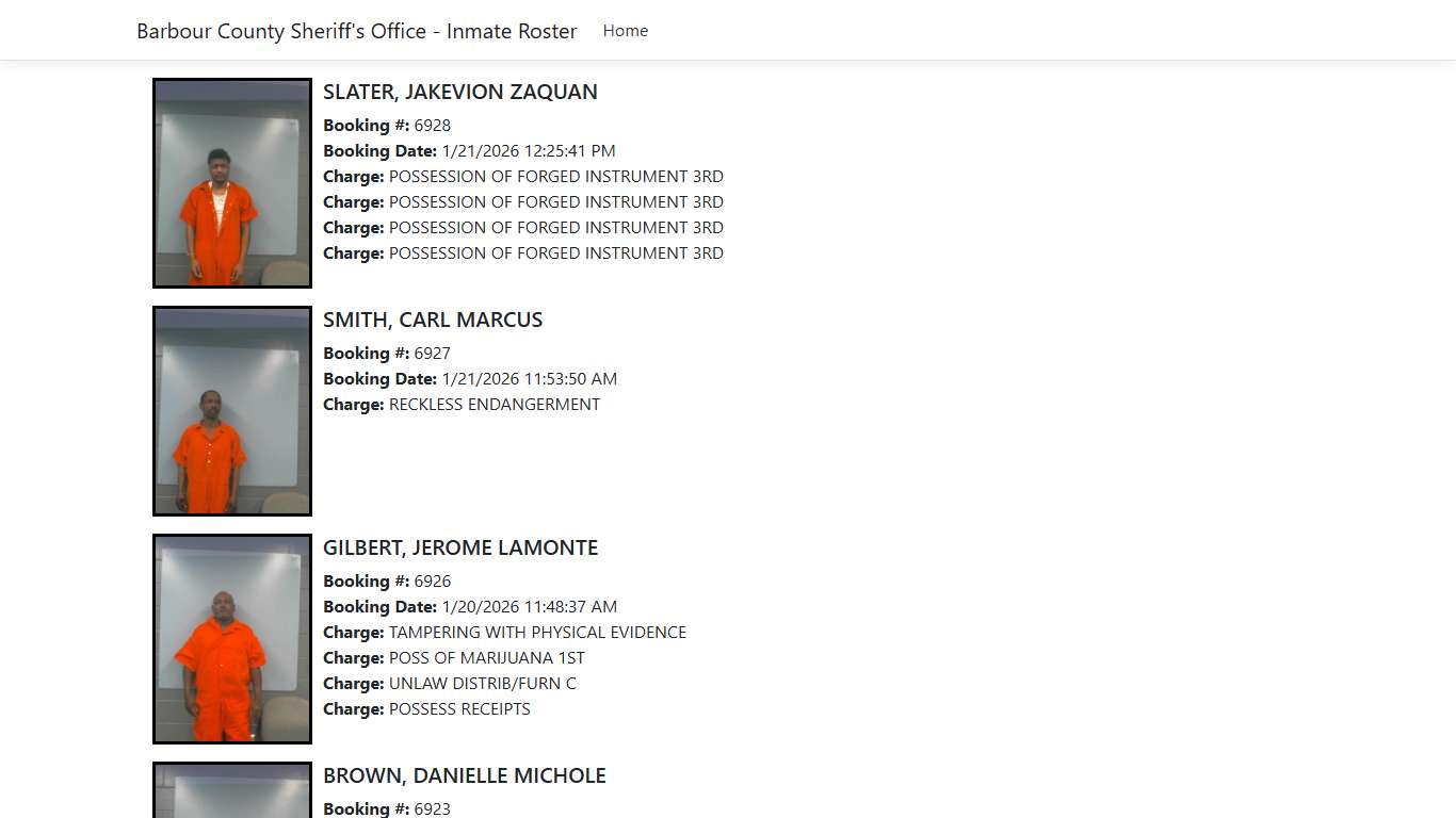 Barbour County Sheriff's Office - Inmate Roster