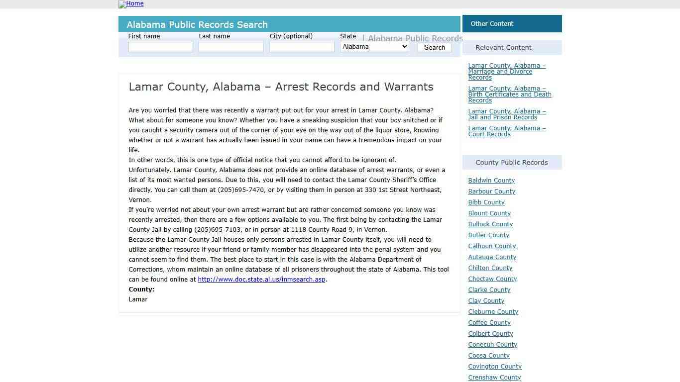 Lamar County, Alabama – Arrest Records and Warrants – Alabama – AL Search